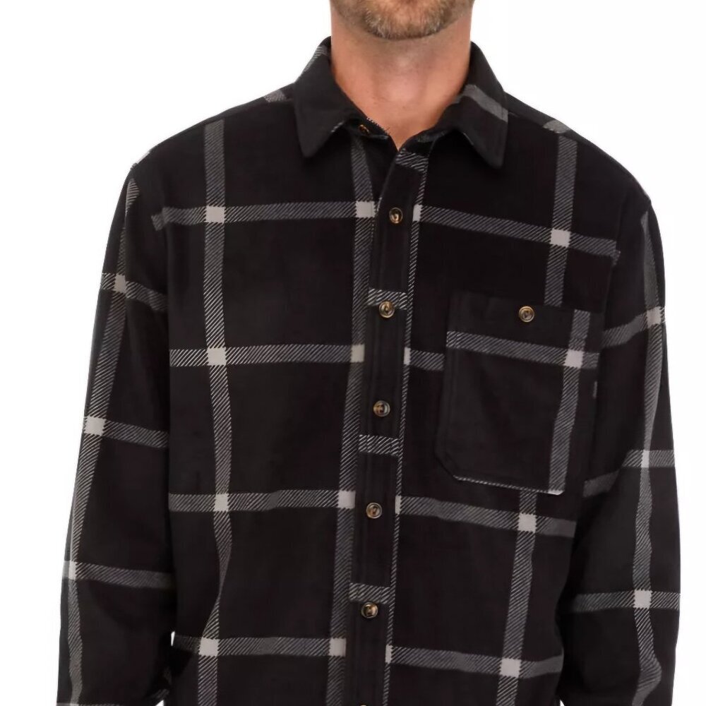 Soft Outdoor Cowboy Western black plaid button down polar fleece flannel shirt S